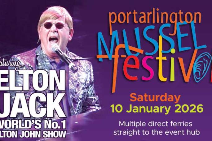 Poster for Portarlington Mussel Festival featuring Elton Jack on 10 January 2026.