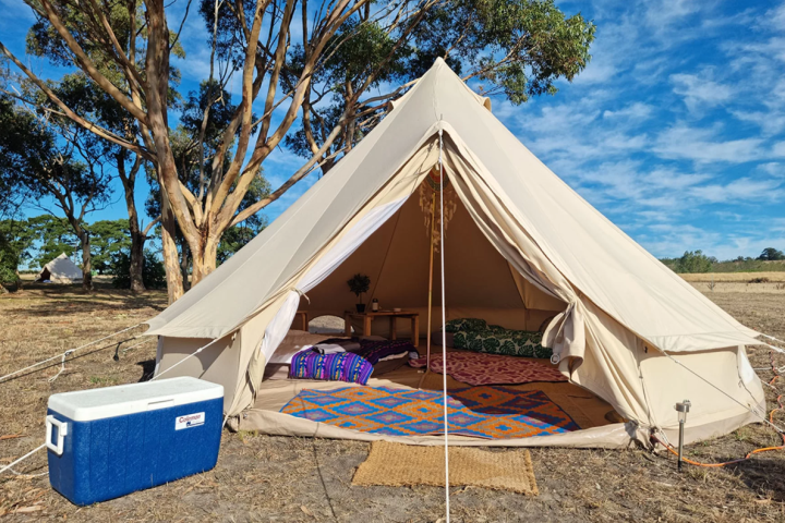 a tent in the background