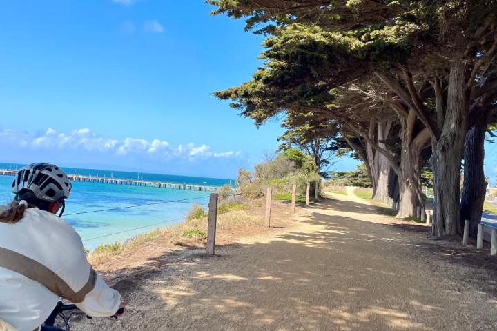 a person sitting on a bench in front of a body of water